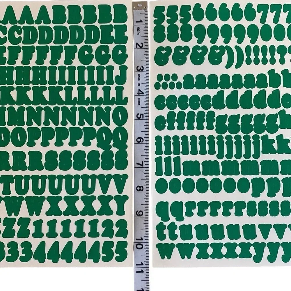 Stickers Letters Alphabet Upper Lower Case Numbers Symbols 2 Sheets Green